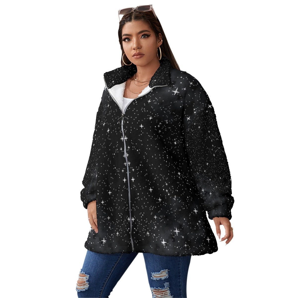 Unisex Borg Fleece Stand-up Collar Coat With Zipper Closure(Plus Size)