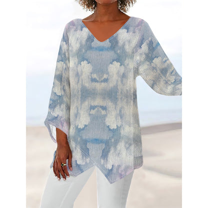 Women's V-neck T-shirt With Irregular Hem