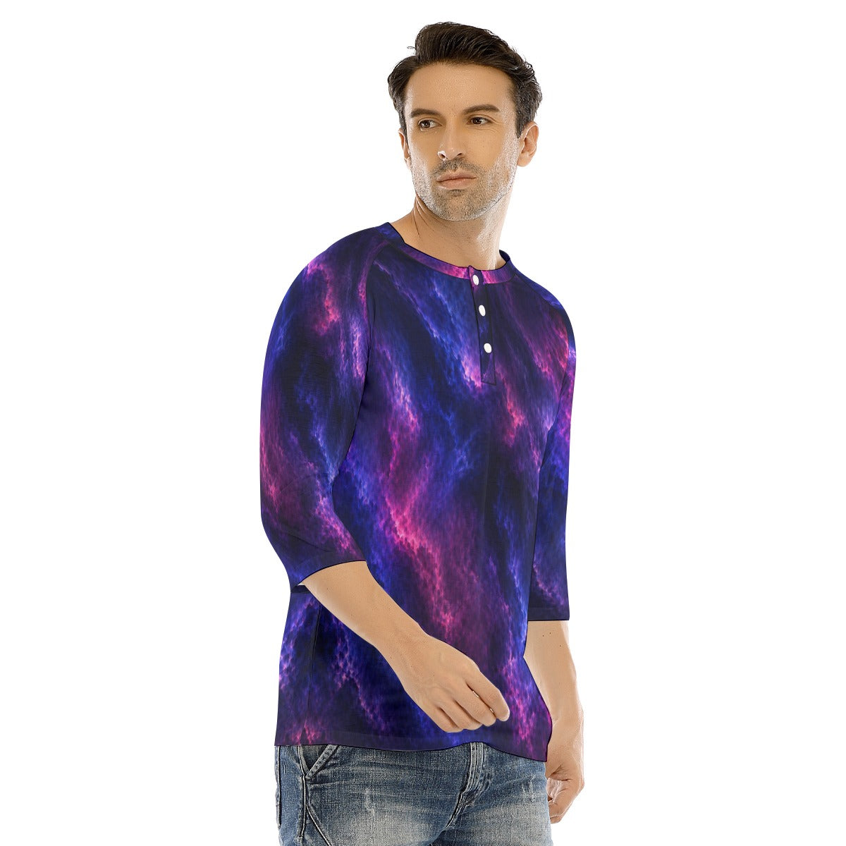 Men's Bracelet Sleeve T-shirt With Button Closure - view 2