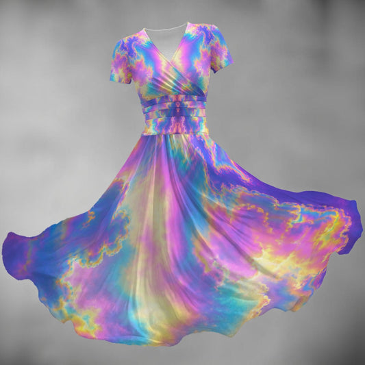 All-over Print Women's Short Sleeve V Neck Midi Dress