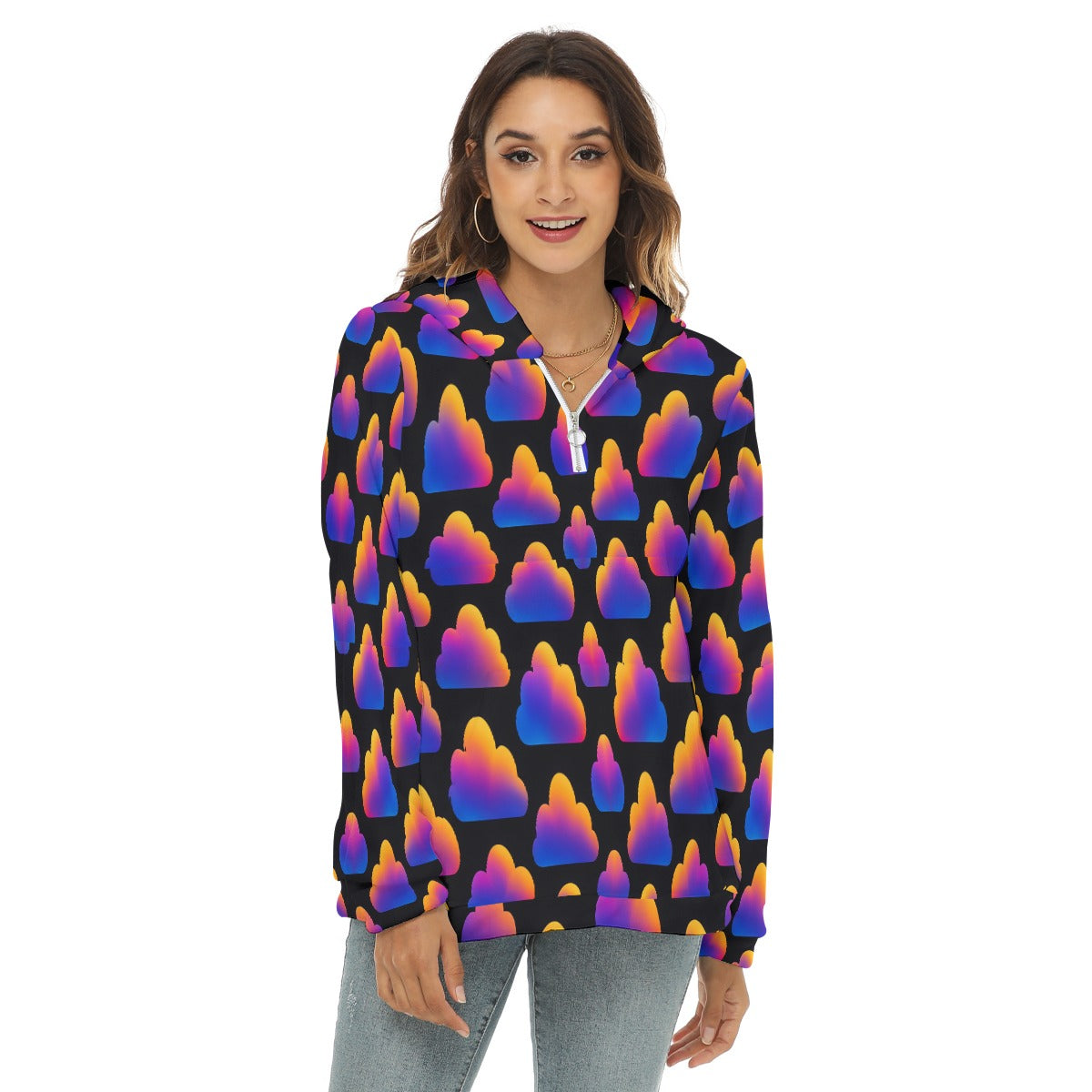 Women's Borg Fleece Hoodie With Half Zip