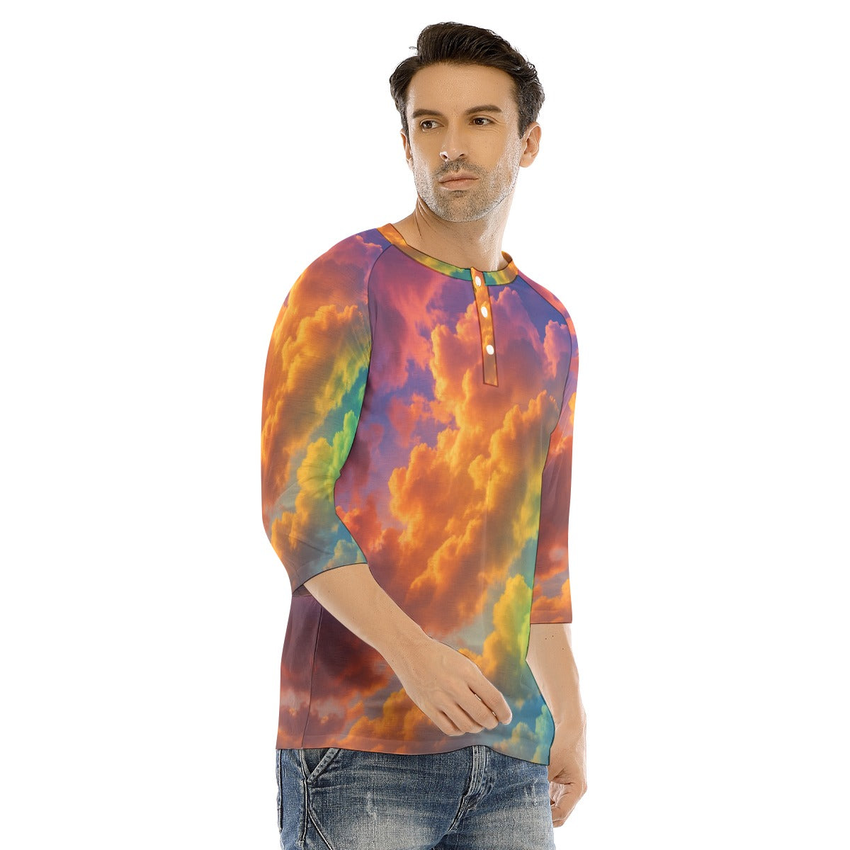 Men's Bracelet Sleeve T-shirt With Button Closure - view 2