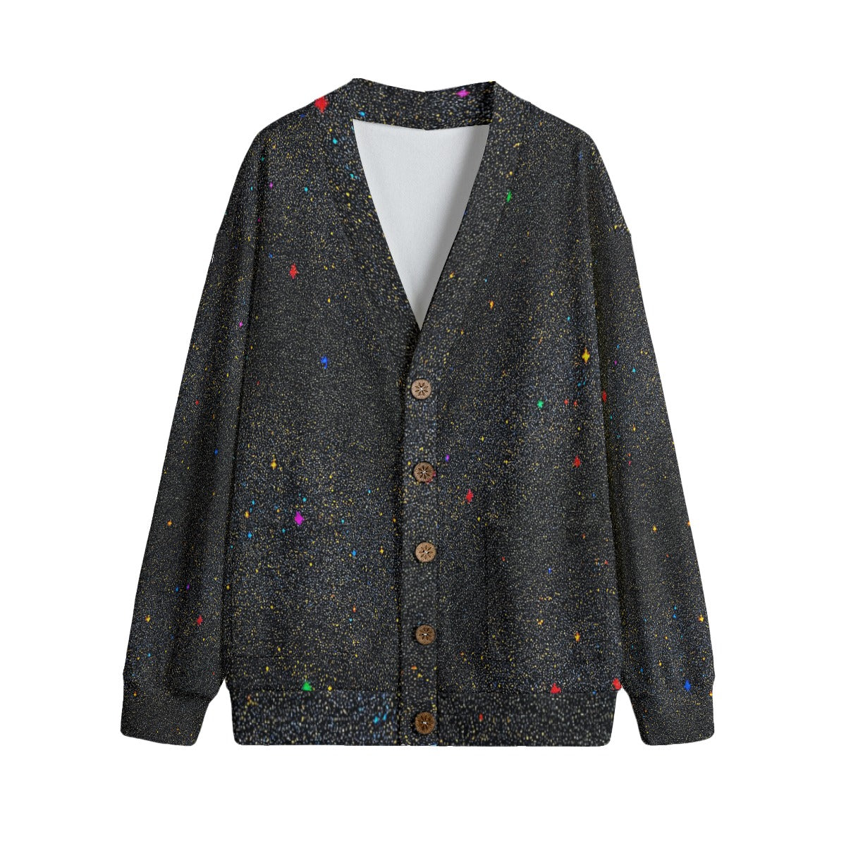 Unisex V-neck Knitted Fleece Cardigan With Button Closure