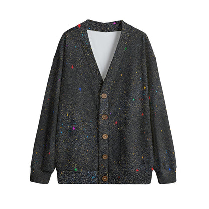 Unisex V-neck Knitted Fleece Cardigan With Button Closure