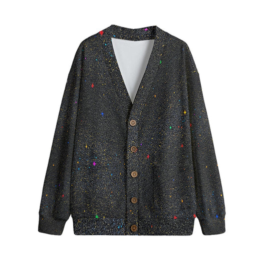 Unisex V-neck Knitted Fleece Cardigan With Button Closure