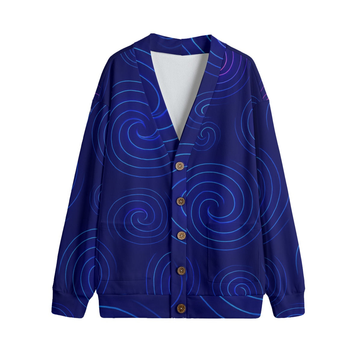 Unisex V-neck Knitted Fleece Cardigan With Button Closure