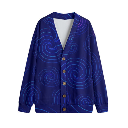 Unisex V-neck Knitted Fleece Cardigan With Button Closure