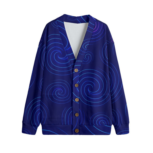 Unisex V-neck Knitted Fleece Cardigan With Button Closure