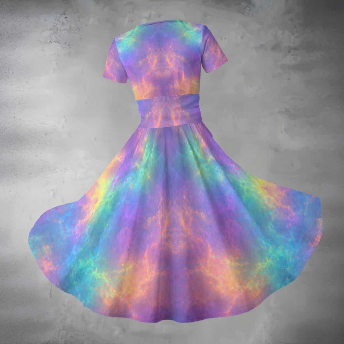 All-over Print Women's Short Sleeve V Neck Midi Dress