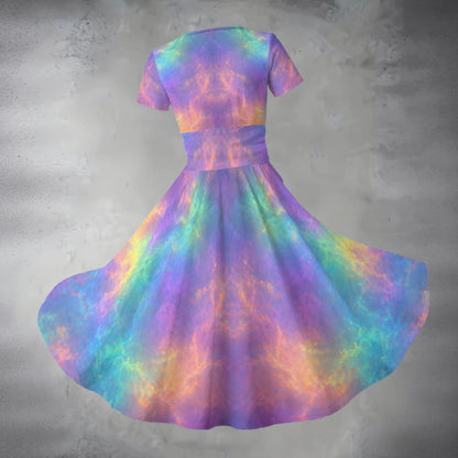 All-over Print Women's Short Sleeve V Neck Midi Dress