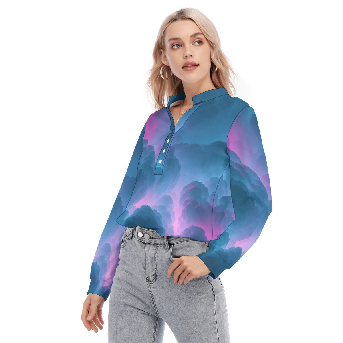 Women's Long Sleeve Blouse With Button Closure