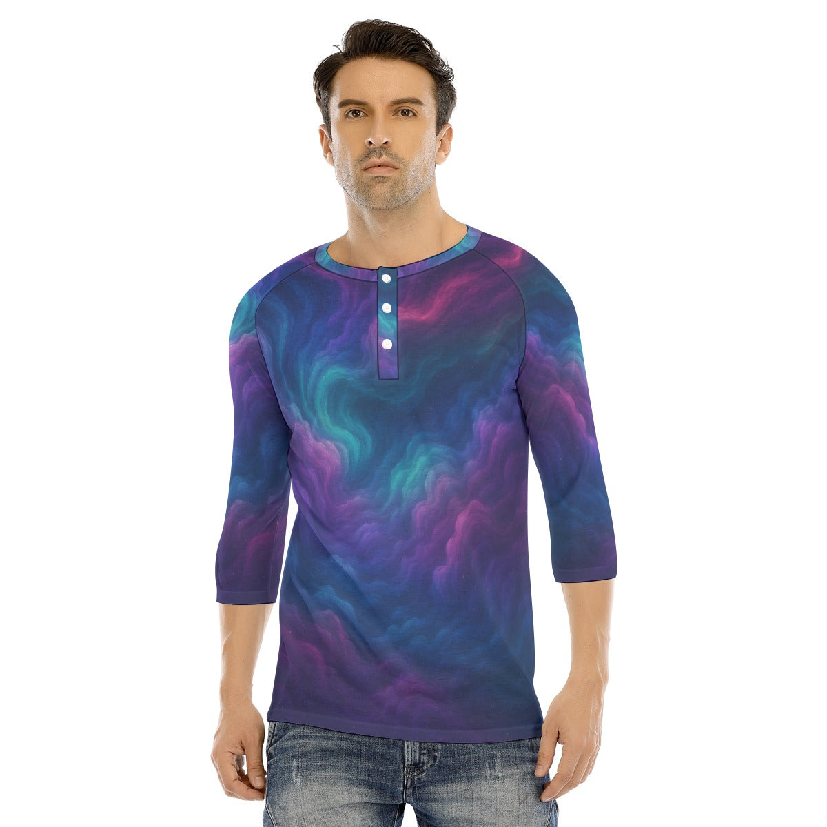 Men's Bracelet Sleeve T-shirt With Button Closure - view 1