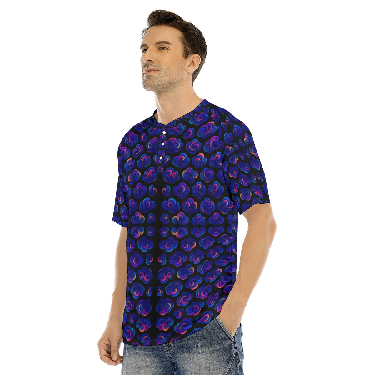 Men's Raglan Sleeve T-shirt With Button Closure