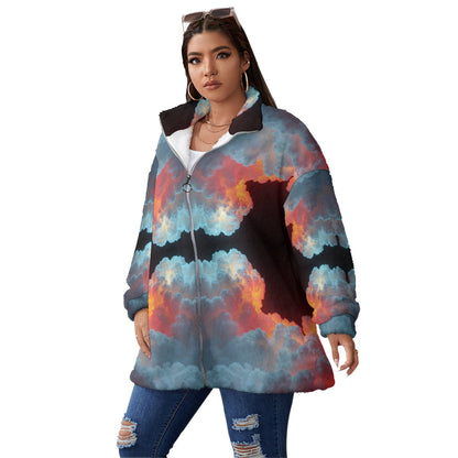Unisex Borg Fleece Stand-up Collar Coat With Zipper Closure(Plus Size)