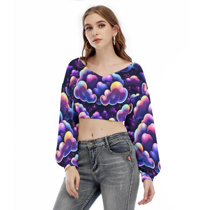 Women's V-neck Long Sleeve Cropped Sweatshirt