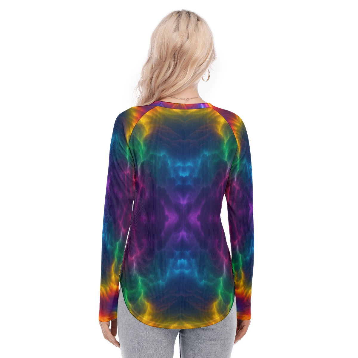 Women's Raglan Sleeves U-Shaped Hem Long Sleeves Blouse