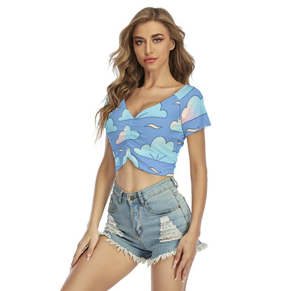 Women's Raglan Drawstring Front Crop Tee