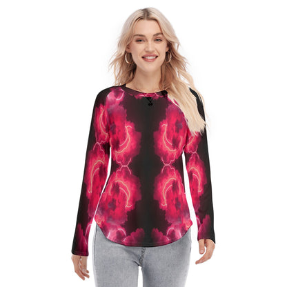 Women's Raglan Sleeves U-Shaped Hem Long Sleeves Blouse