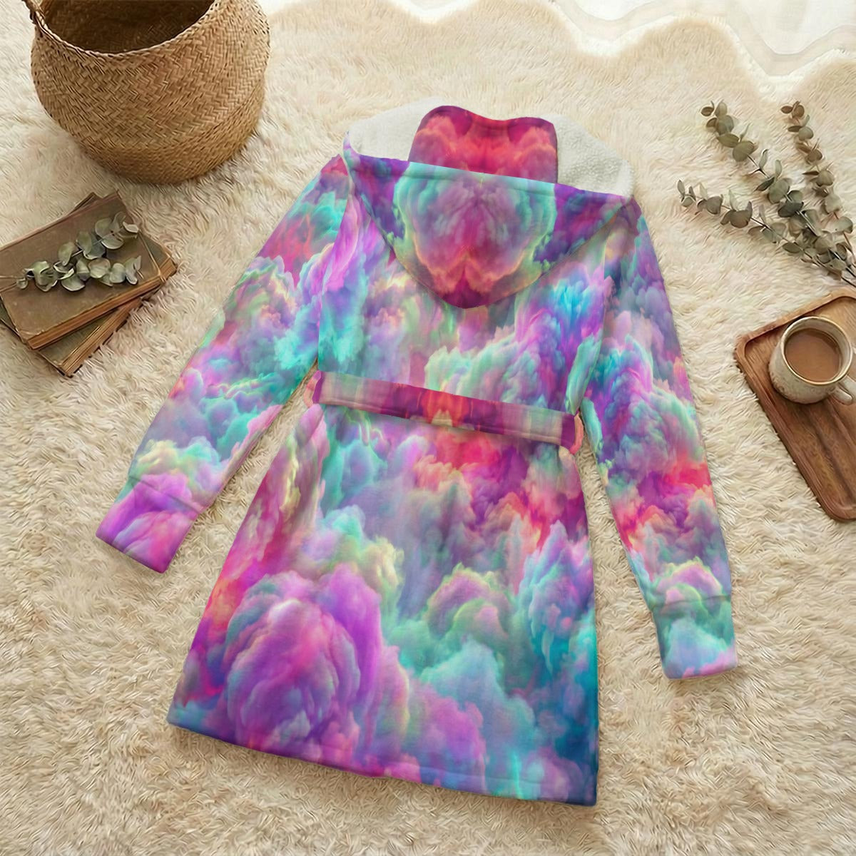 Unisex Flannel Hooded Robe With Eye Mask