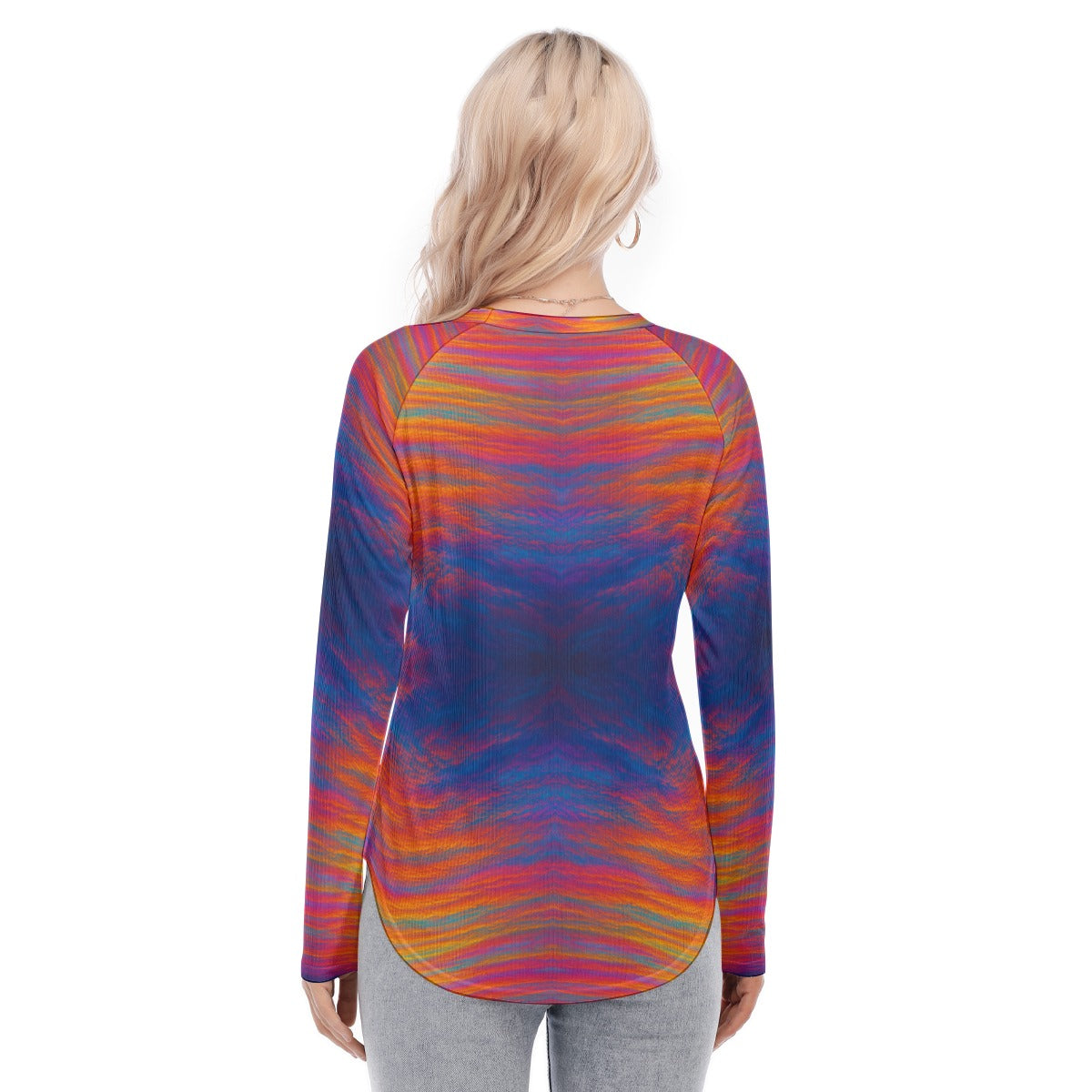 Women's Raglan Sleeves U-Shaped Hem Long Sleeves Blouse