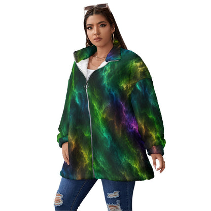 Unisex Borg Fleece Stand-up Collar Coat With Zipper Closure(Plus Size)