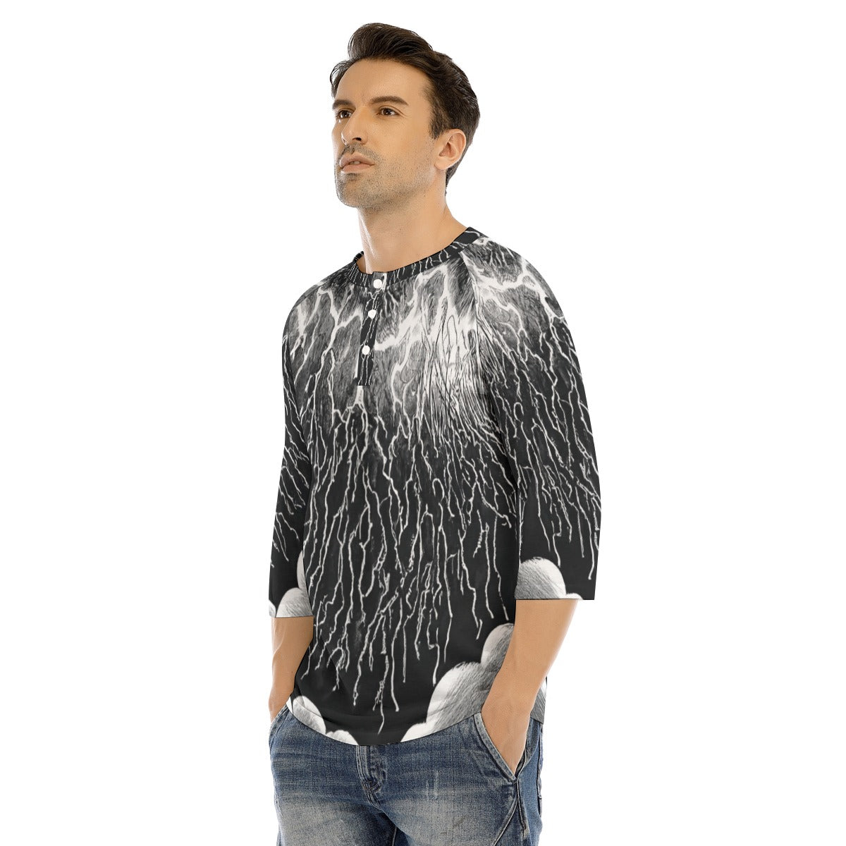 Men's Bracelet Sleeve T-shirt With Button Closure - view 3