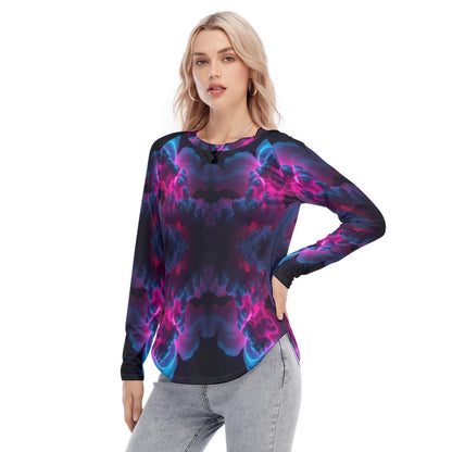 Women's Raglan Sleeves U-Shaped Hem Long Sleeves Blouse