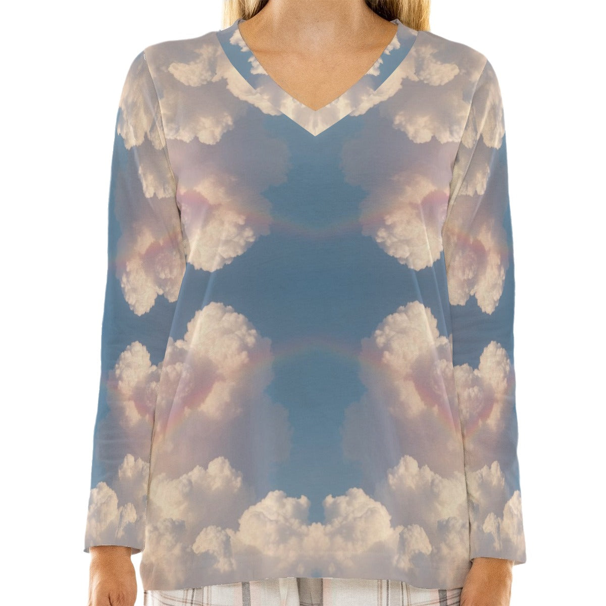 Women's Loose V-Neck T-Shirt With Long Sleeve