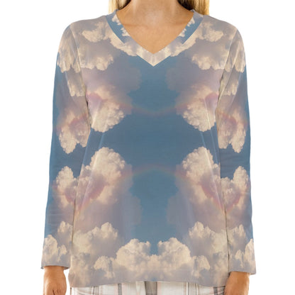 Women's Loose V-Neck T-Shirt With Long Sleeve