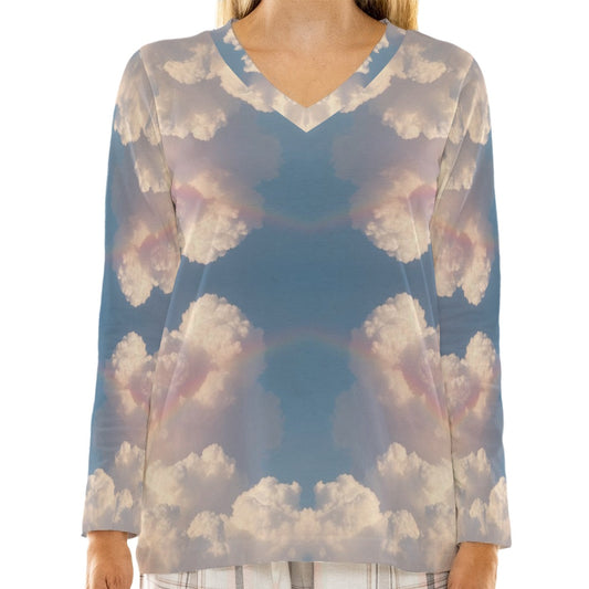 Women's Loose V-Neck T-Shirt With Long Sleeve