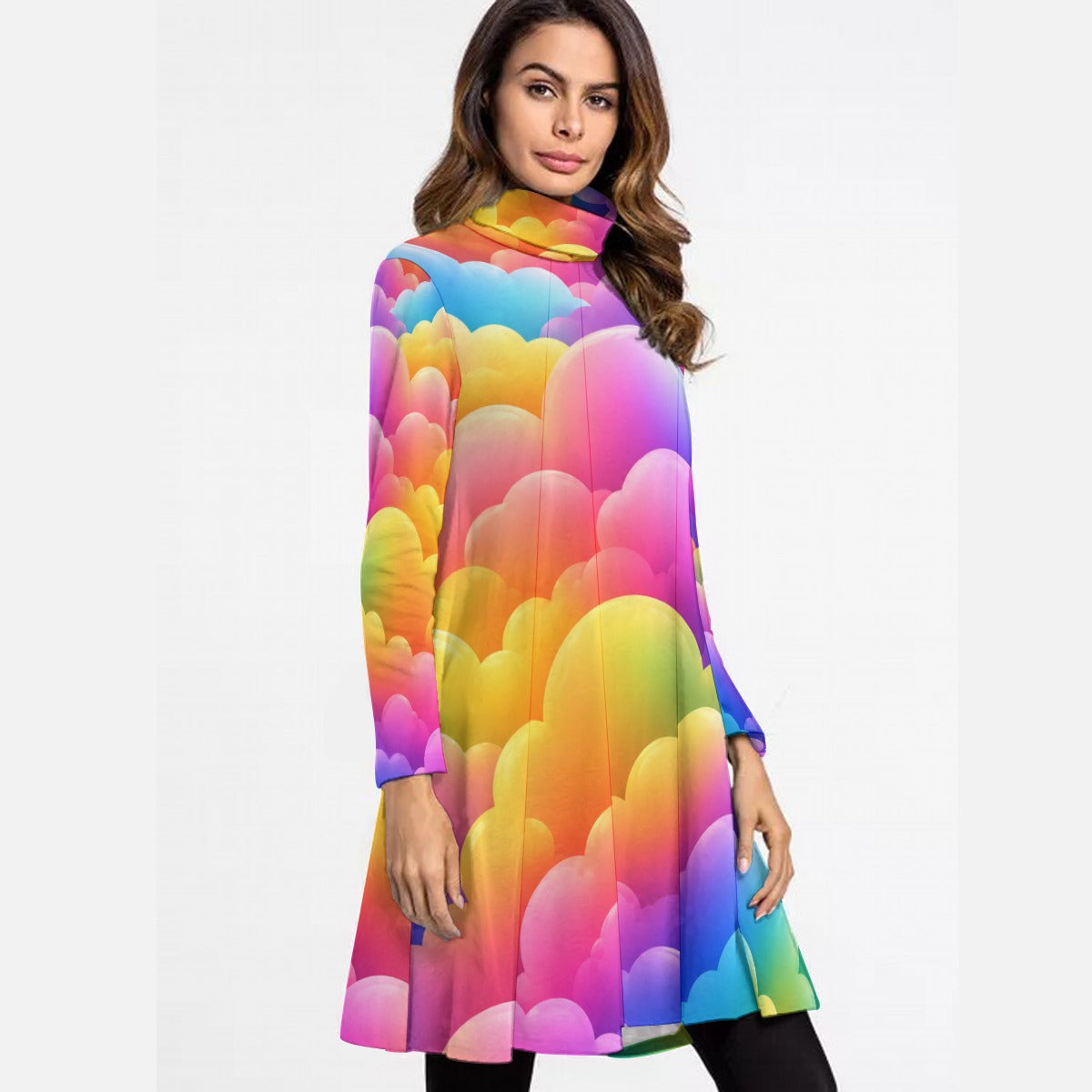 Women's High Neck Dress With Long Sleeve
