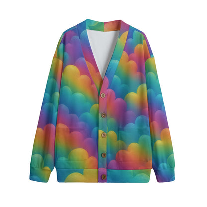 Unisex V-neck Knitted Fleece Cardigan With Button Closure