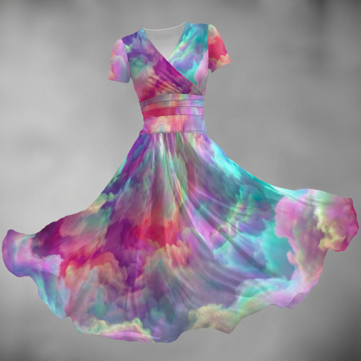 All-over Print Women's Short Sleeve V Neck Midi Dress