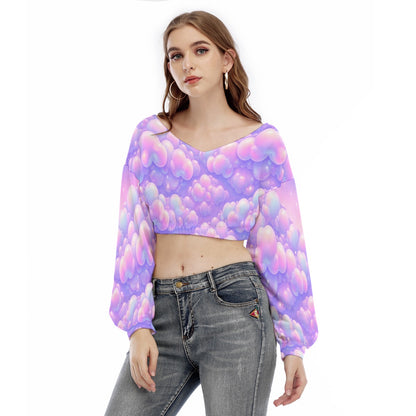 Women's V-neck Long Sleeve Cropped Sweatshirt