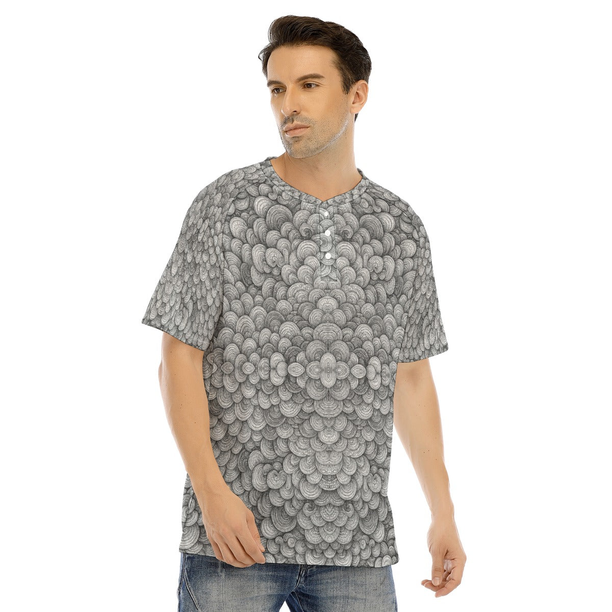 Men's Raglan Sleeve T-shirt With Button Closure