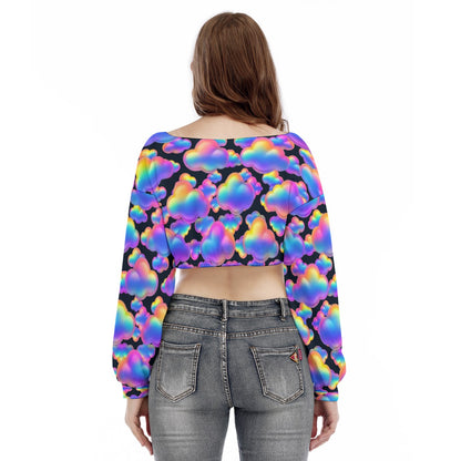 Women's V-neck Long Sleeve Cropped Sweatshirt