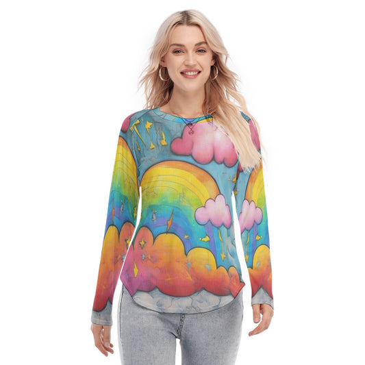Women's Raglan Sleeves U-Shaped Hem Long Sleeves Blouse