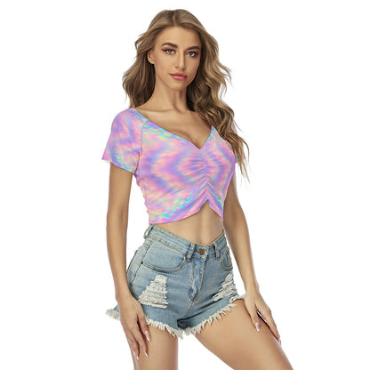 Women's Raglan Drawstring Front Crop Tee