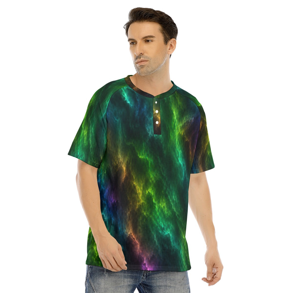 Men's Raglan Sleeve T-shirt With Button Closure
