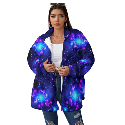Unisex Borg Fleece Stand-up Collar Coat With Zipper Closure(Plus Size)