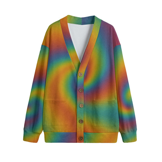 Unisex V-neck Knitted Fleece Cardigan With Button Closure