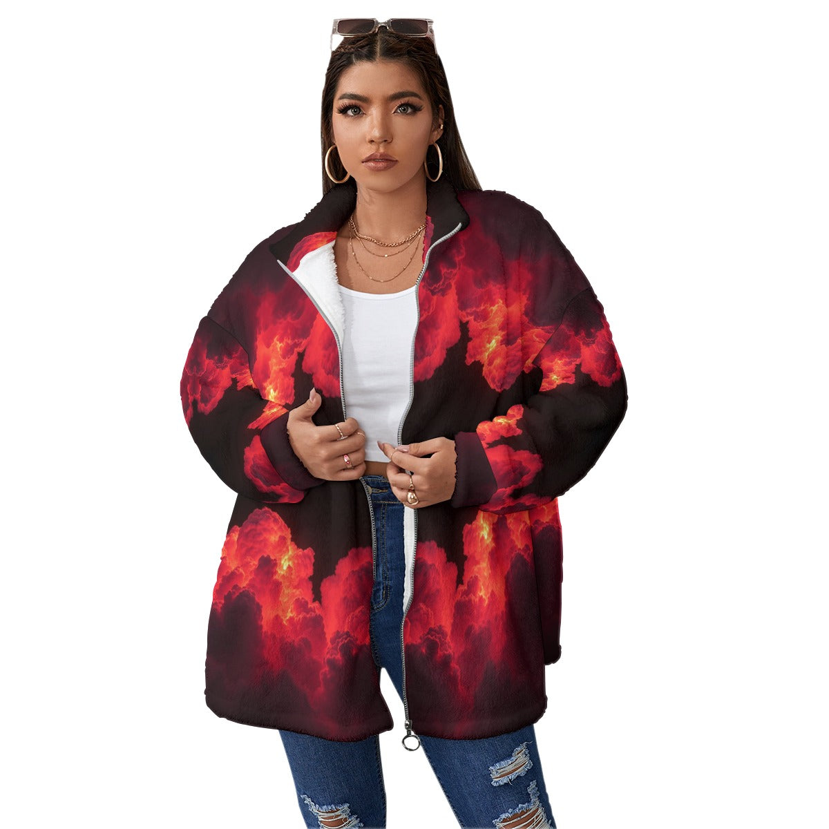 Unisex Borg Fleece Stand-up Collar Coat With Zipper Closure(Plus Size)