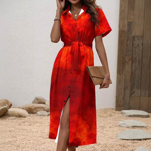 Women's Shirt Dress with Waist Tie