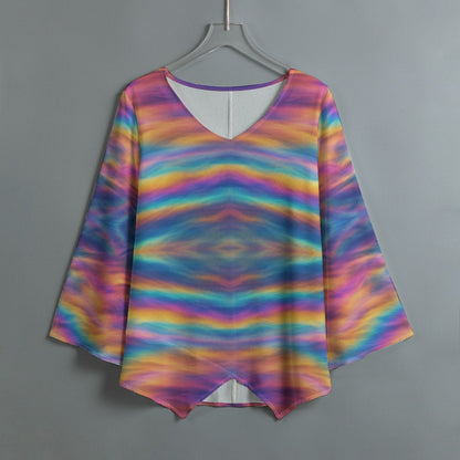 Women's V-neck T-shirt With Irregular Hem