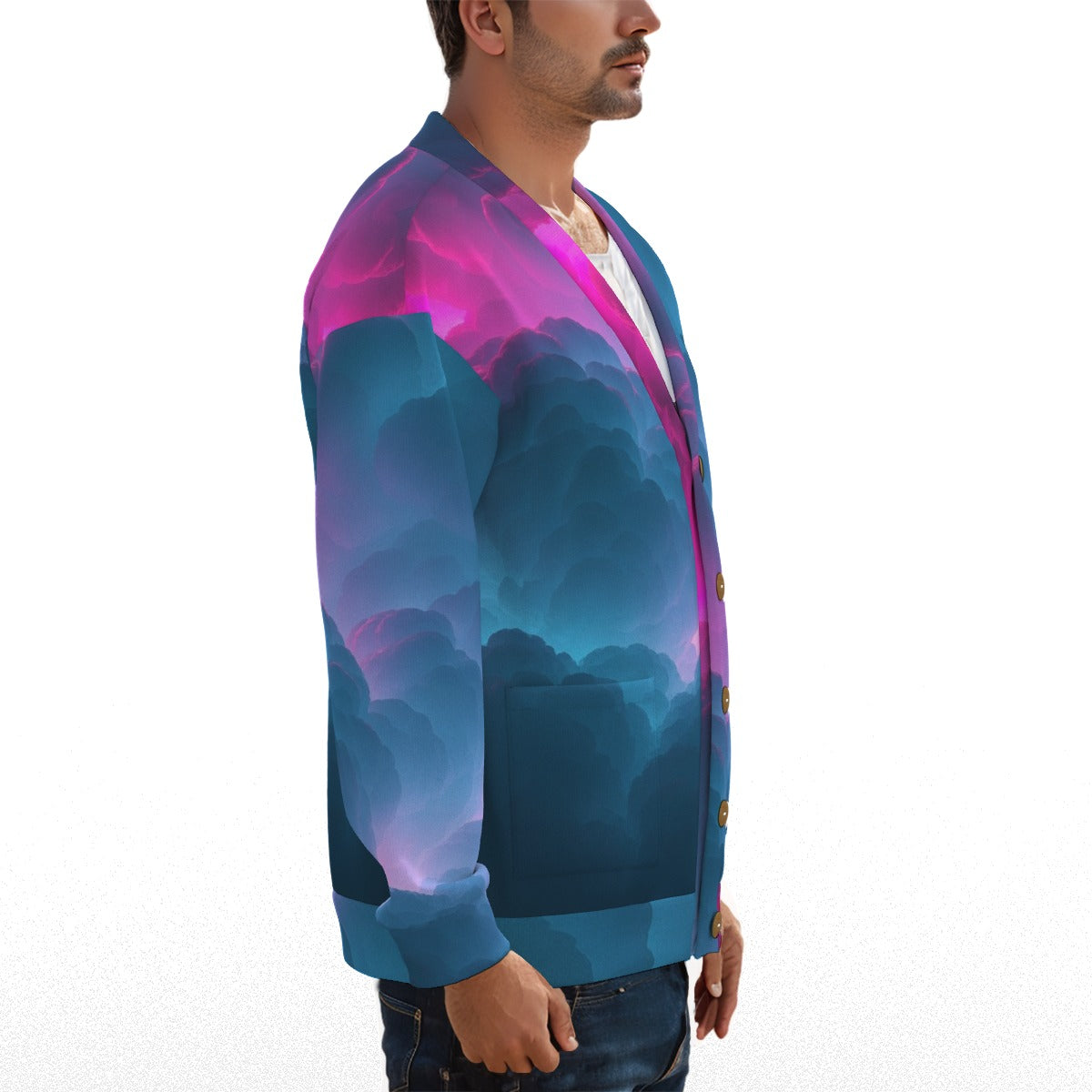 Unisex V-neck Knitted Fleece Cardigan With Button Closure