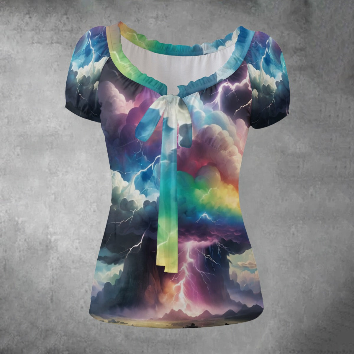 All-over print Women's Puff Sleeve Pleated Shirt