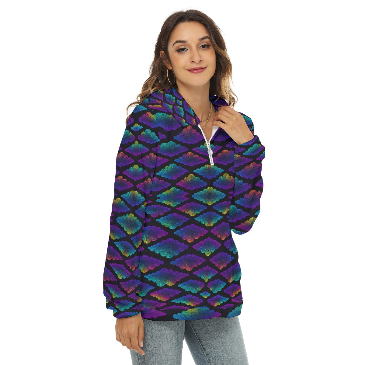 Women's Borg Fleece Hoodie With Half Zip