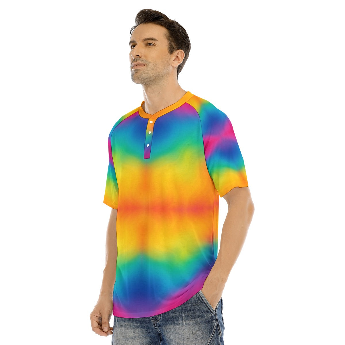 Men's Raglan Sleeve T-shirt With Button Closure