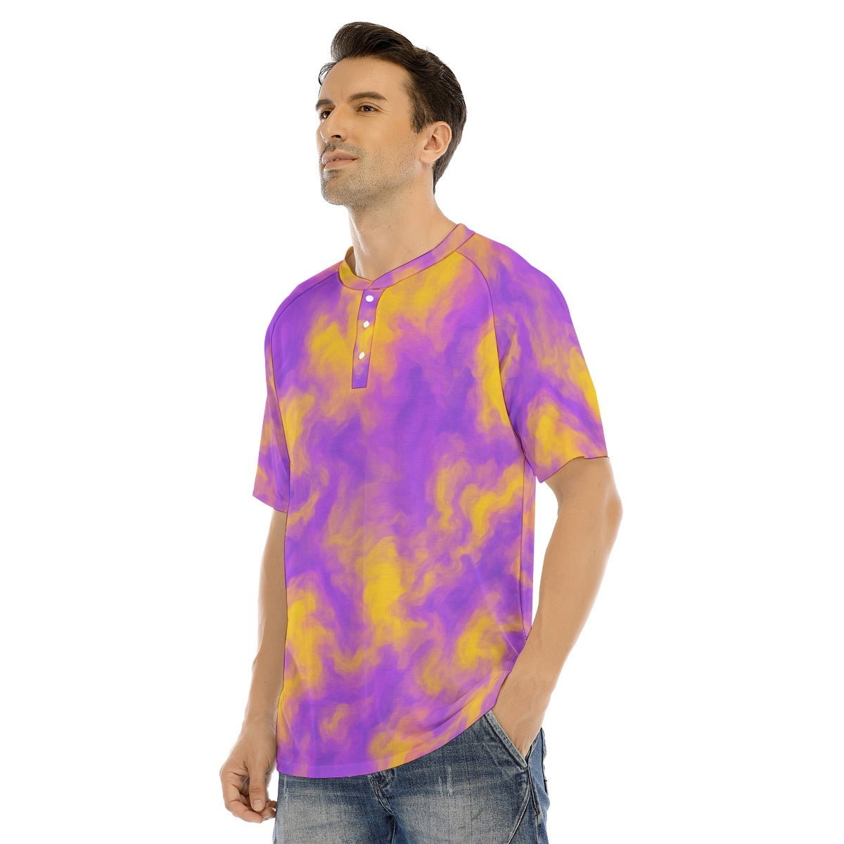 Men's Raglan Sleeve T-shirt With Button Closure