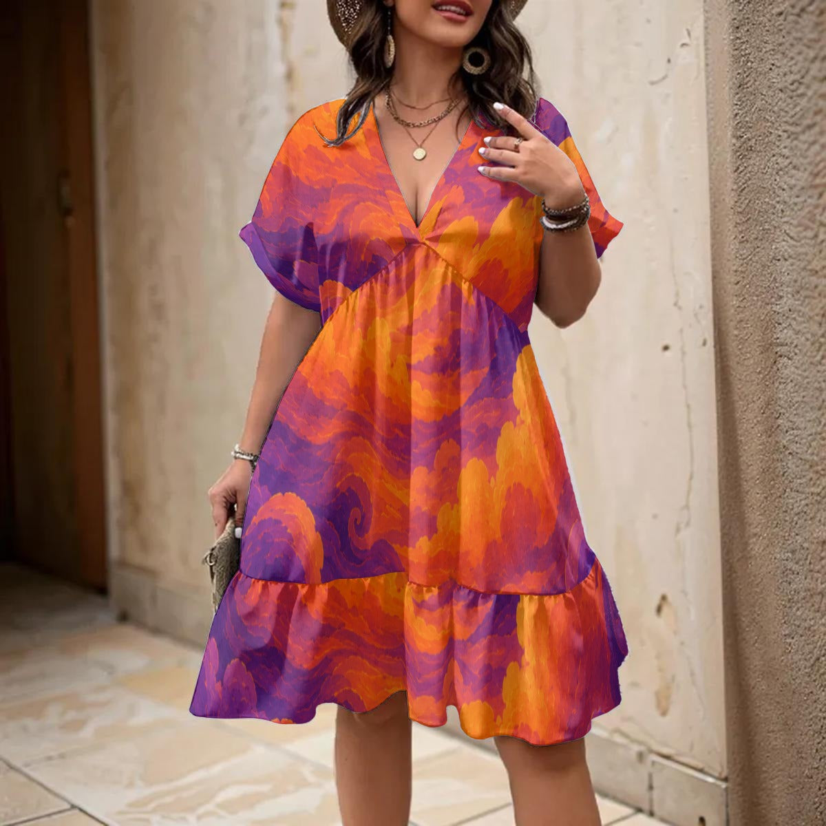 Women's Floral V-Neck Short Sleeve Dress by O’Nimbus – view 2